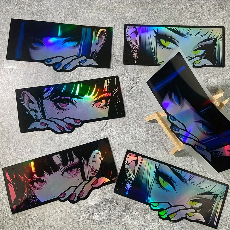 สติกเกอร์โฮโลแกรมลายการ์ตูนสาวอนิเมะ 2 ชิ้น/ชุด สำหรับติดรถยนต์ รถจักรยานยนต์ ดีไซน์การ์ตูนสะดุดตา สำหรับตกแต่งภายนอก
