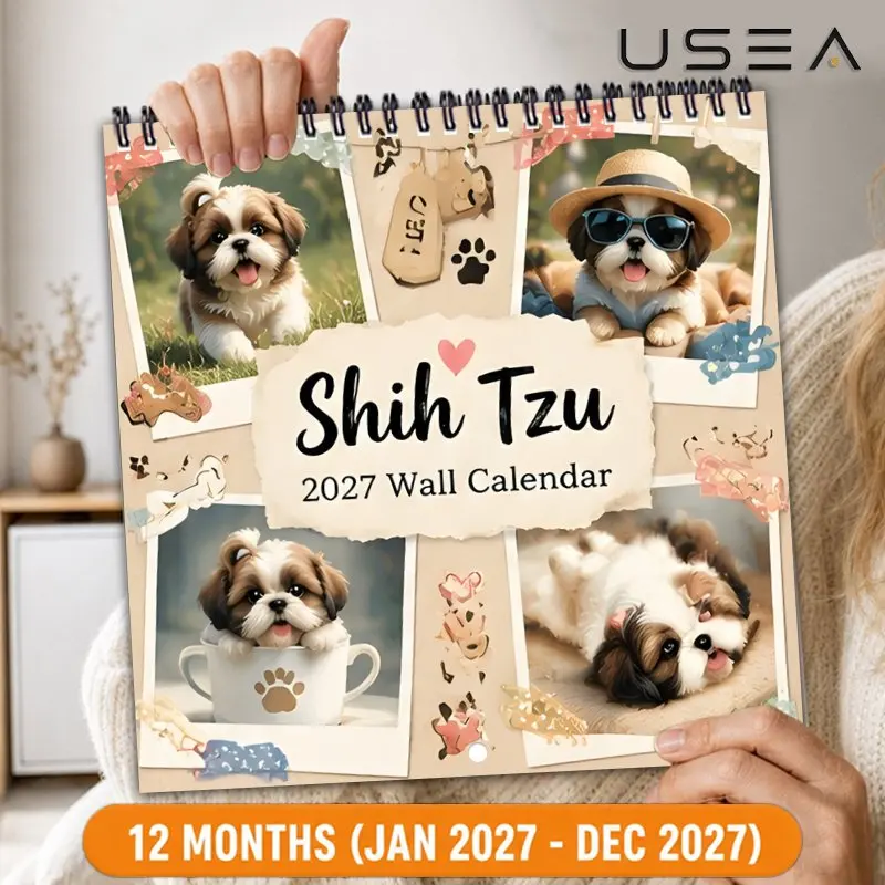 2027 Shih Tzu Wall Calendar, 12-Month Monthly Planner, Large Writable Blocks, US Federal Holidays, Aesthetic Wall Decor, Gift
