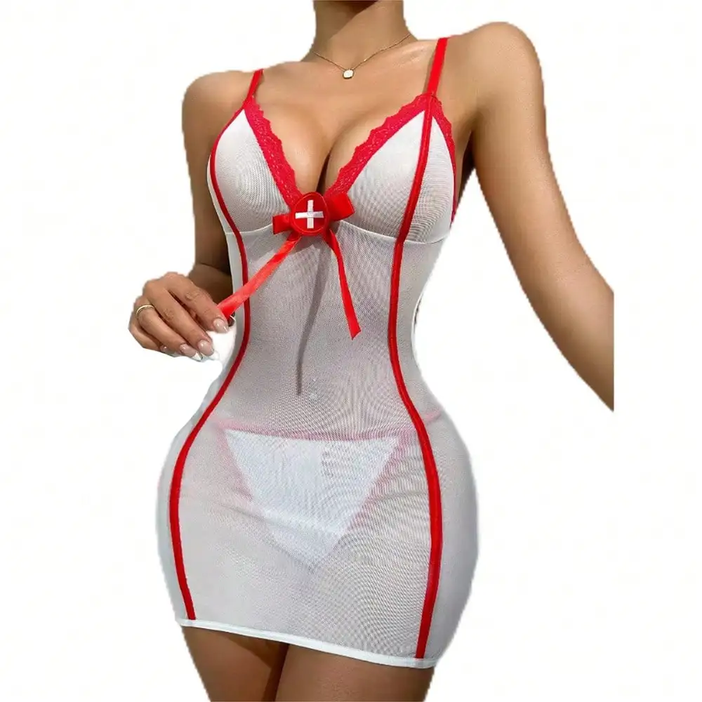 Kostium pielęgniarki dla kobiet Babydoll Seksowny zestaw bielizny Uniform Cosplay