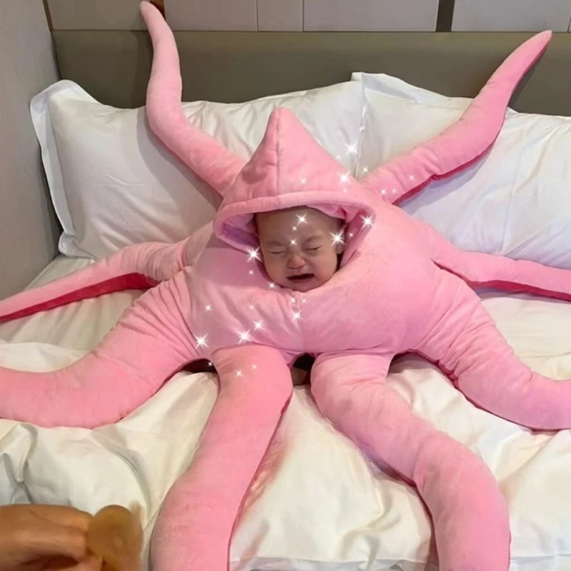 طفل مضحك الأخطبوط تأثيري حلي الوردي العملاق يمكن ارتداؤها الحيوان أفخم لطيف الملابس للبنين بنات فستان حفلة الهالوين