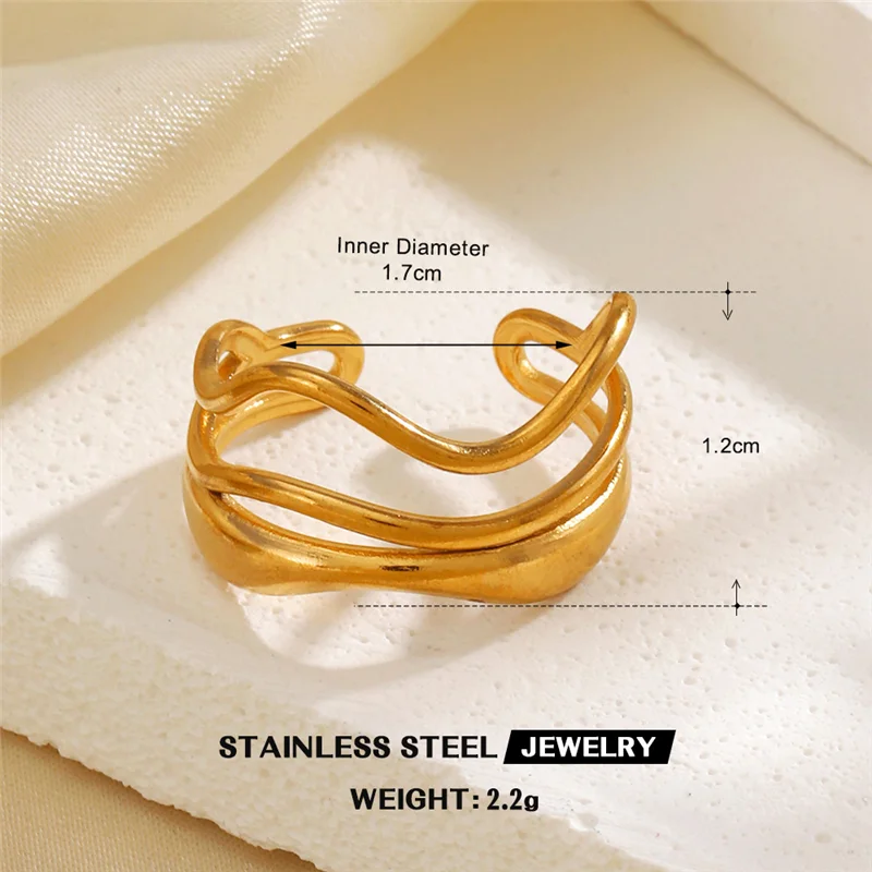 Punk Stainless Steel Irregular Lines Ring Women Abstract Design Finger Jewelry Ladies Trendy Geometric Rings Gifts Accessories