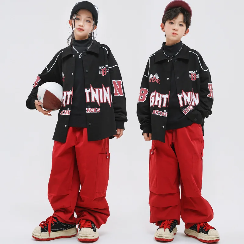 

Children Boys Streetwear Hip Hop Loose Shirt Pant Sets Girls Long Sleeve Shirts Trousers Tracksuits Kids Performance Clothes