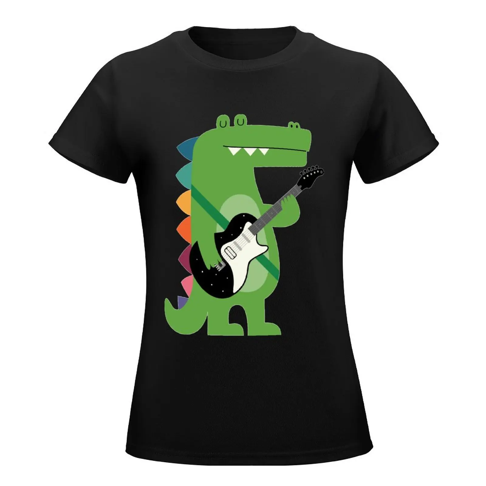 Croco Rock Sticker T-Shirt plus size tops blacks Womens clothing