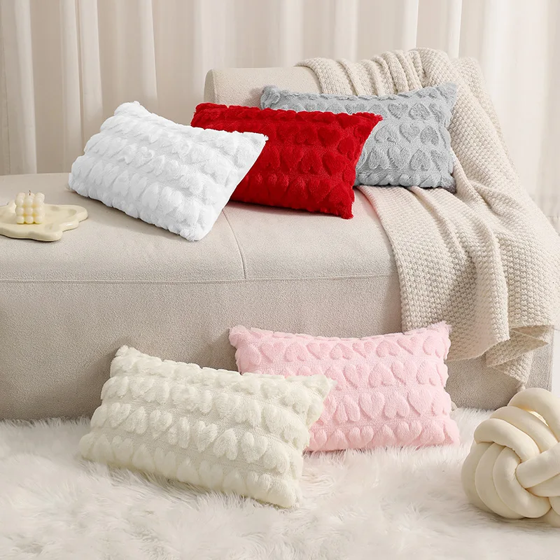 

Solid Color Plush Cushion Cover 3D Heart Shaped Pillowcase Living Room Sofa Bedroom Pillow Cover Decorative Wedding Couple