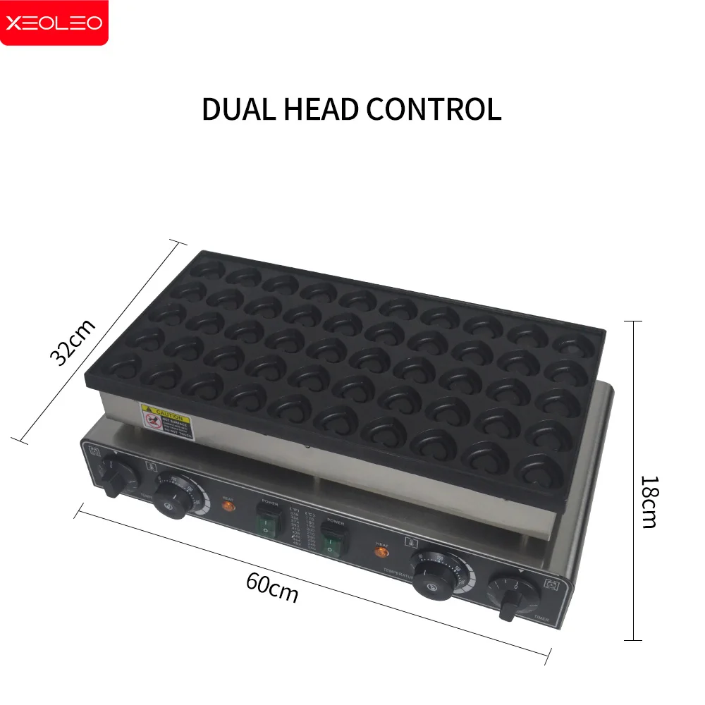 XEOLEO 50 Holes Heart Shaped Mini Dutch Pancake Maker Machine 1700W Electric Waffle Maker Dutch Poffertjes Grill Muffin