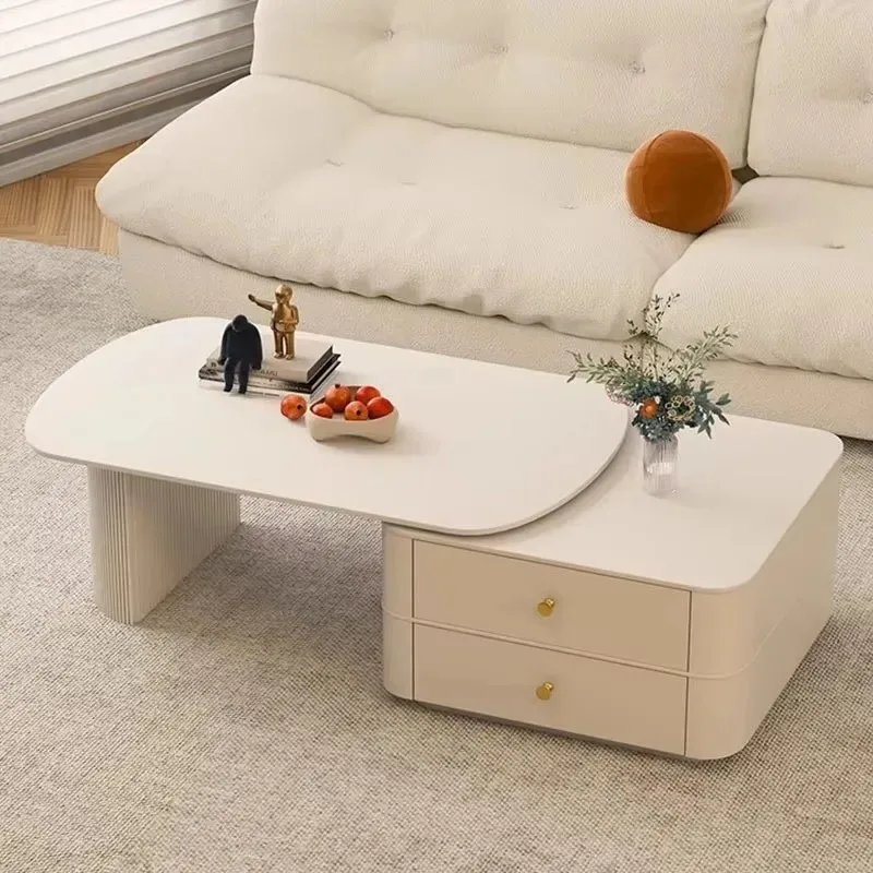 

Cream Storage Coffee Table Living Room White Simple Aesthetic Large Clear Coffee Tables Modern Cloud Mesas Bajas Hotel Furniture