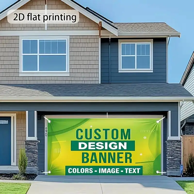 Custom 1pc Garage Banner, Large Polyester Banner with 4/ 6 Eyelets Grommets, Easy Hanging for Outdoor Home Decor and Business