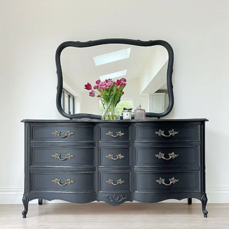 Country full solid wood chest of drawers, log carving, vintage chest of drawers, French bedroom, high-style dresser