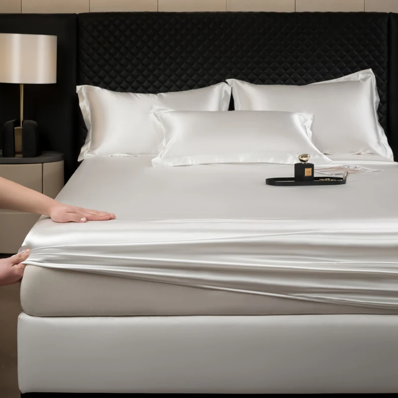 New Satin Fitted Sheet European Style Rayon Mattress Cover Elastic Band Bed Sheet King 140x200 160x200 No Pillowcase Beddings
