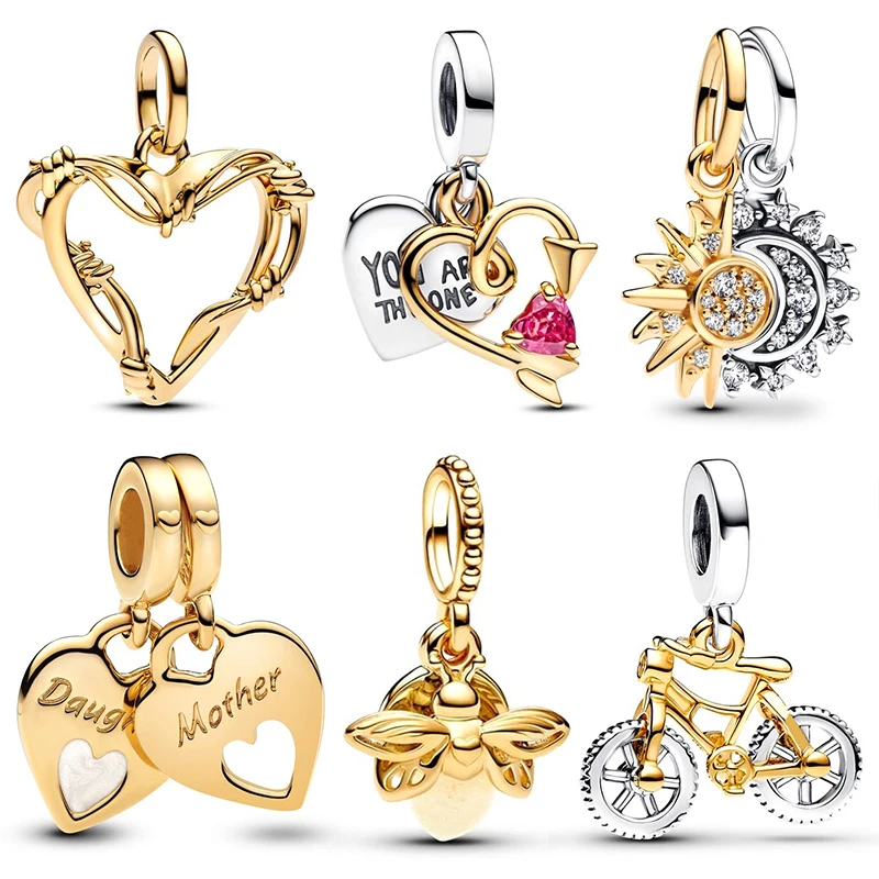 

2025 Новинка в форме сердца, розовое золото, висячие бусины, подходят для браслета, ожерелья, женские роскошные ювелирные изделия своими руками, подарок на вечеринку, фестиваль