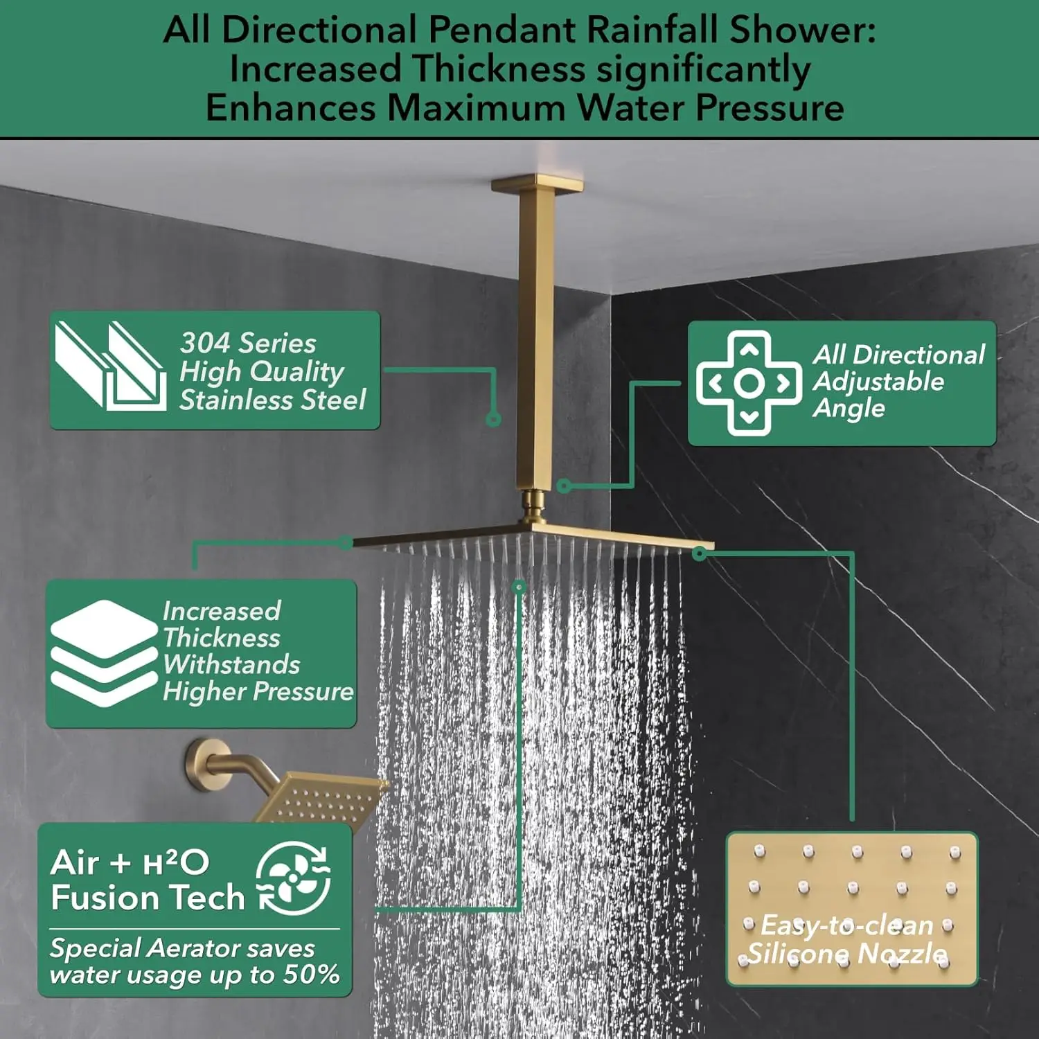 Shower Faucet Set Brushed Gold Shower System Four Modes Shower Faucet with 2 in 1 Handheld Ceiling Mount 10 Inch Shower Head