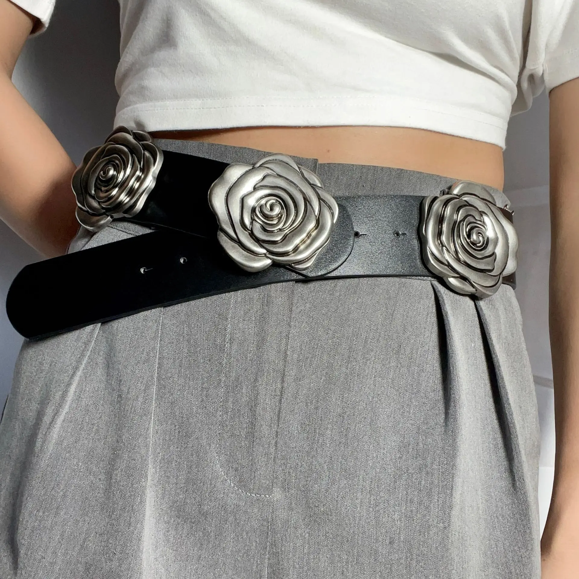 

Exaggerated fashion camellia wide belt niche design decorative belt skirt coat waist cover senior accessories women