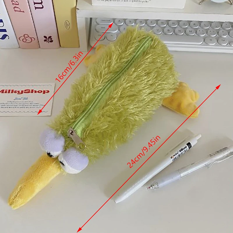 Kawaii Groene Vogel Pluche Etui Etui Rits Pluizige Grote Capaciteit Kiwi Potlood Tas School Briefpapier Opbergtas Benodigdheden