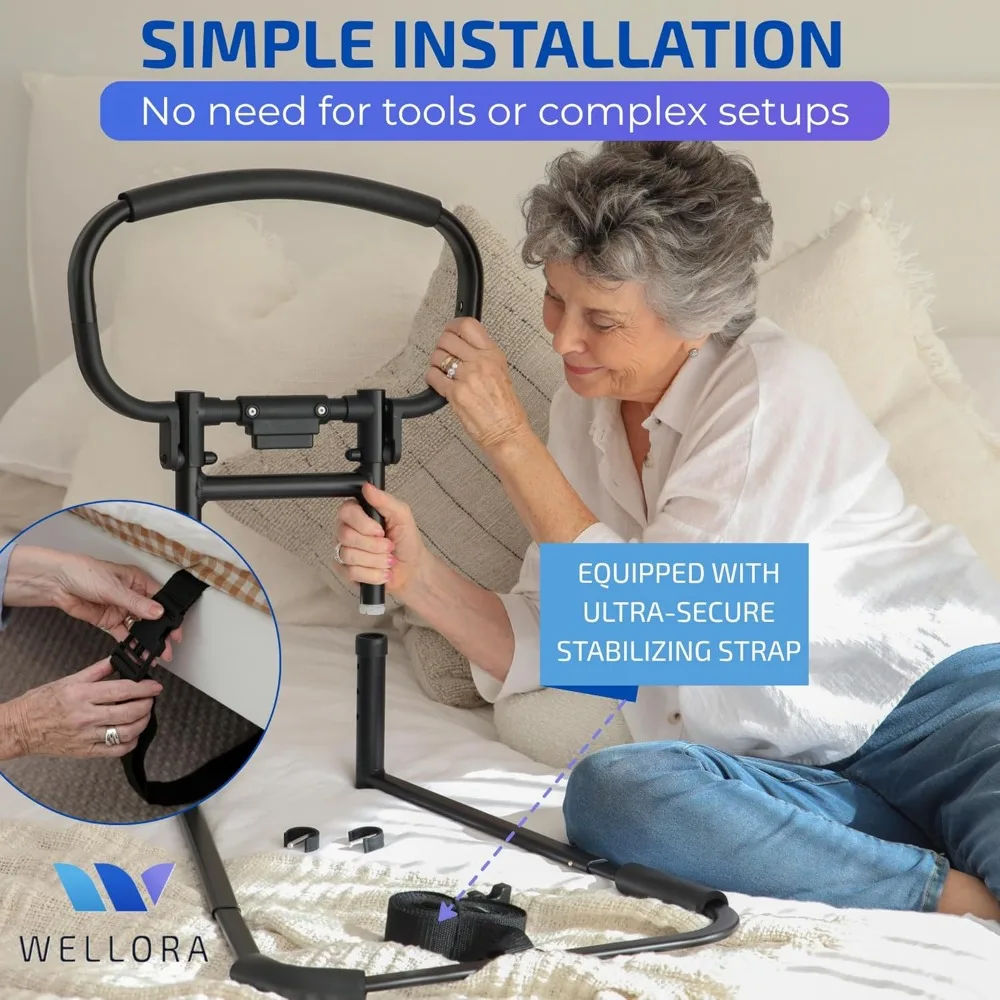 Foldable Adjustable Bed Safety Rail for Elderly - Supports 330lbs, LED Light & Storage Bag Included - Fits All Mattress Sizes