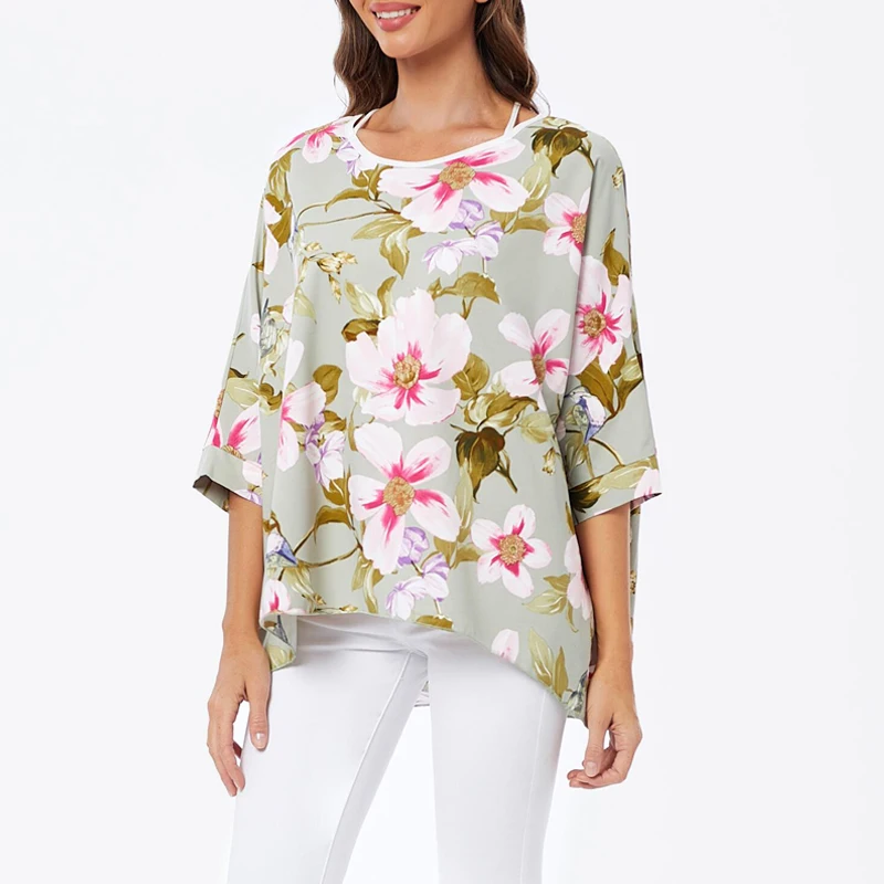 2023 New Round Neck Flower Print Top Bohemian Pullover Summer Loose Short Sleeve Plus Size T-shirt Fashion Shirt  4XL-6XL