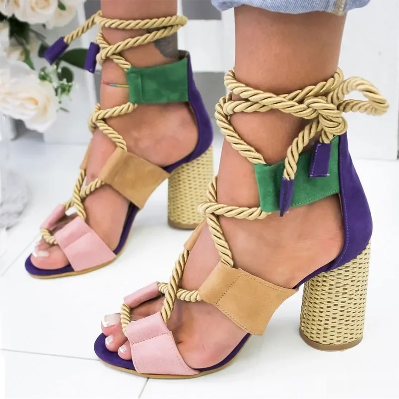 High Heels Women Sandals Hemp Rope Lace Up Summer Shoes Woman Fish Mouth Gladiator Sandals Ladies Pumps Orange Big Size 43