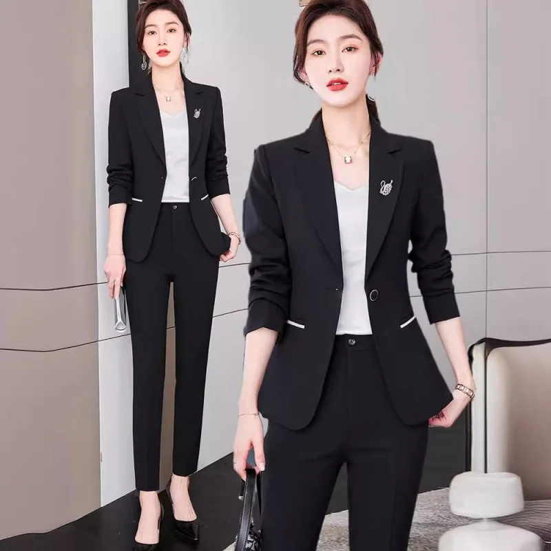 812 Primavera e Autunno Rosa Pendolarismo Elegante Slim Fit Pantaloni da donna Vestito Giacca formale Manica lunga Abbigliamento professionale Clo da donna