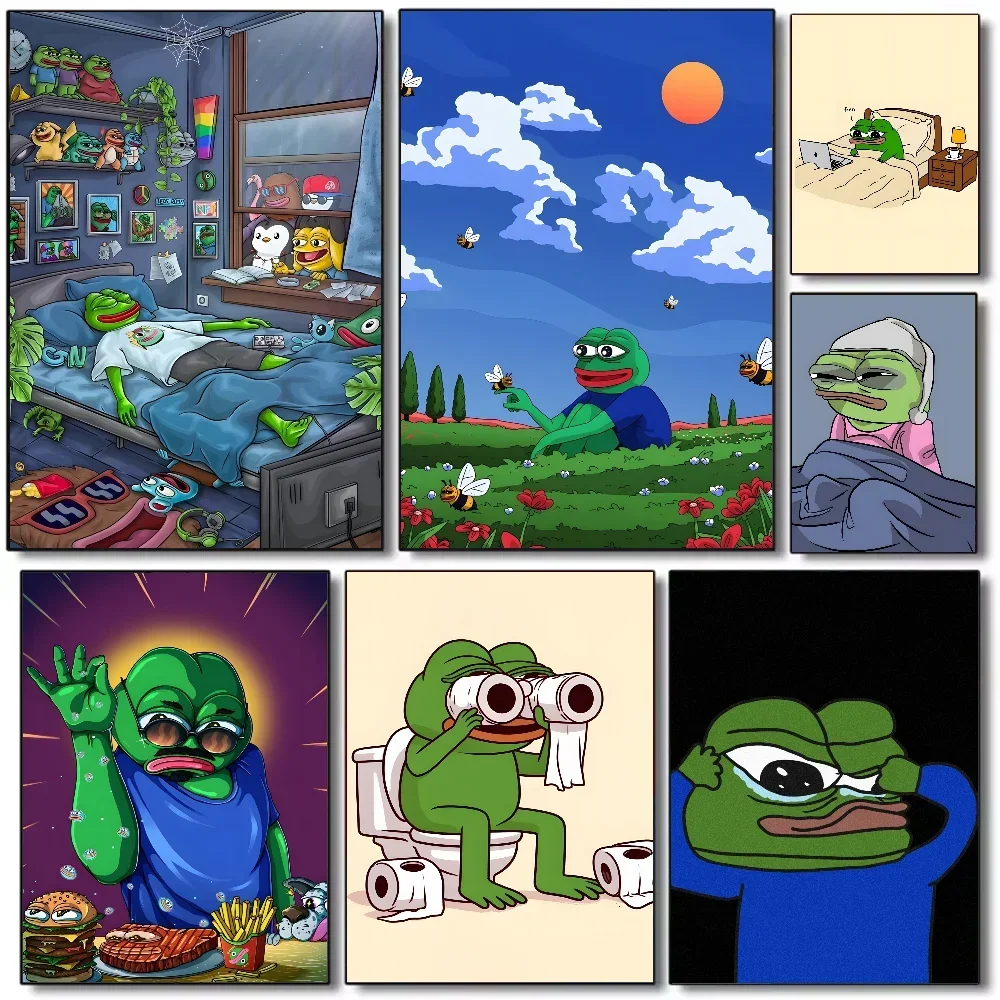 Póster de rana triste Pepe, arte HD, pared adhesiva, impermeable, hogar, sala de estar, dormitorio, Bar, decoración estética