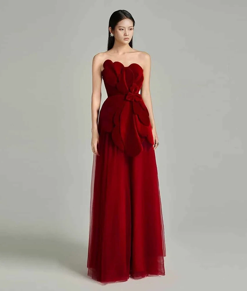 

Вечернее платье MCDV на заказ, сексуальное, из тюля, А-силуэт, с 3D цветами, высокого качества, без бретелек, без рукавов, в пол, для особых случаев