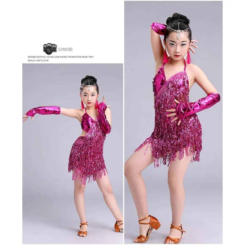 Kinder Latin Dance Kleid Kostüm Mädchen Gruppe Wettbewerb Praxis Kleidung Pailletten Kostüme Ballroom Dance Wettbewerb Kleider