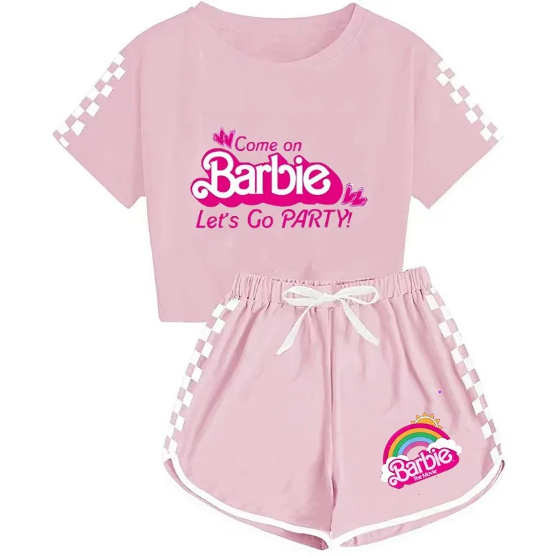 

Barbie2024 New Girls T-Shirt Half-Sleeved Shorts Sportswear Fashionable Round Neck Printing Summer Simple Cotton Versatile Gift