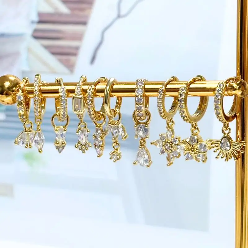 FRAUEN 925 Silber Nadel Wasser Tropfen Geometrische Zirkon Weiß Zirkon Kristall Blumen Anhänger Creolen Mode Hochzeit Schmuck – Detail 10