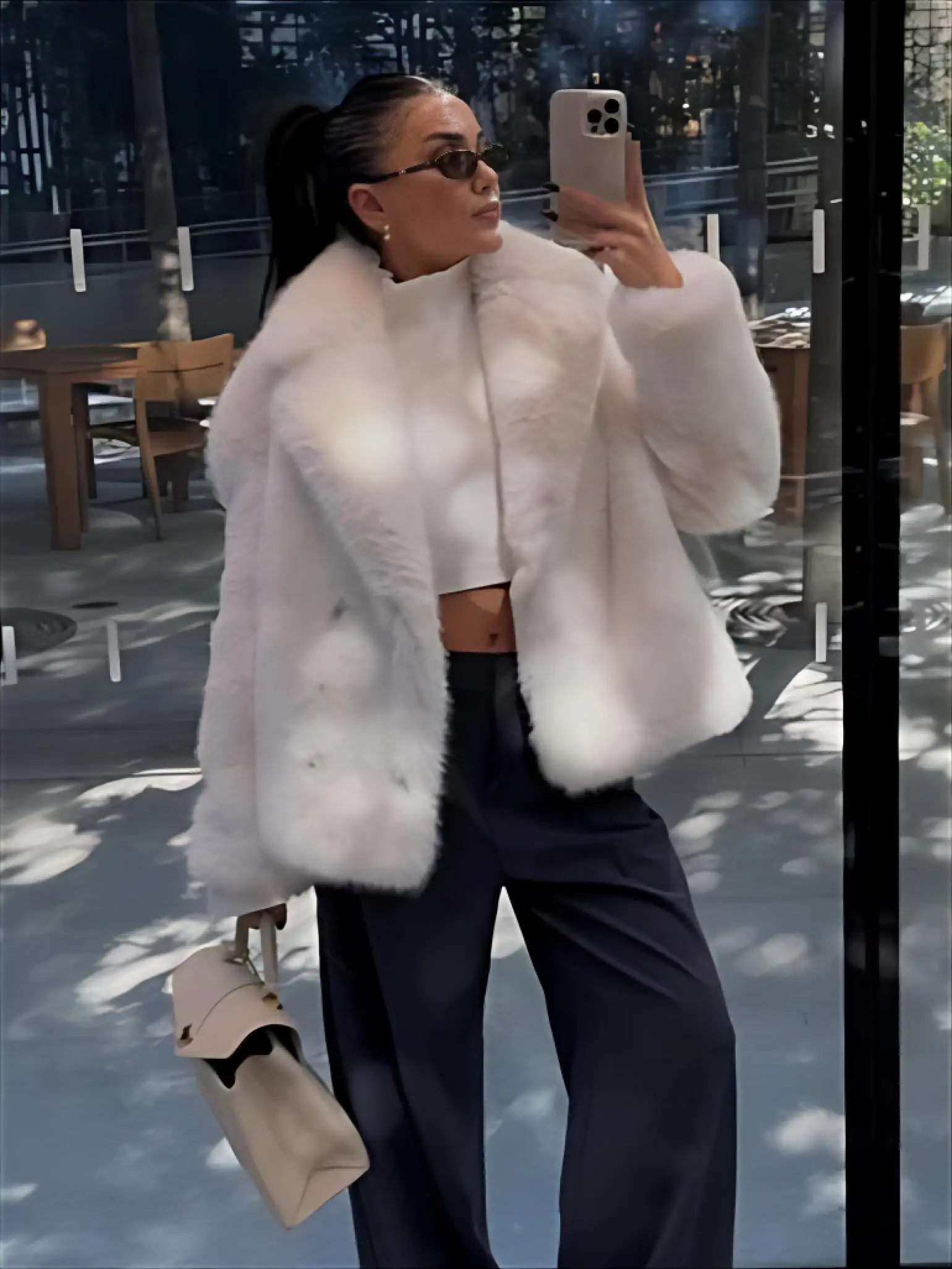 Faux Fur Leopard Coats Womens Vibe Urban Rock Wife Streetwears Thermal Silhouette Medium-Length Elegant Washed Hand-Cut Hooded