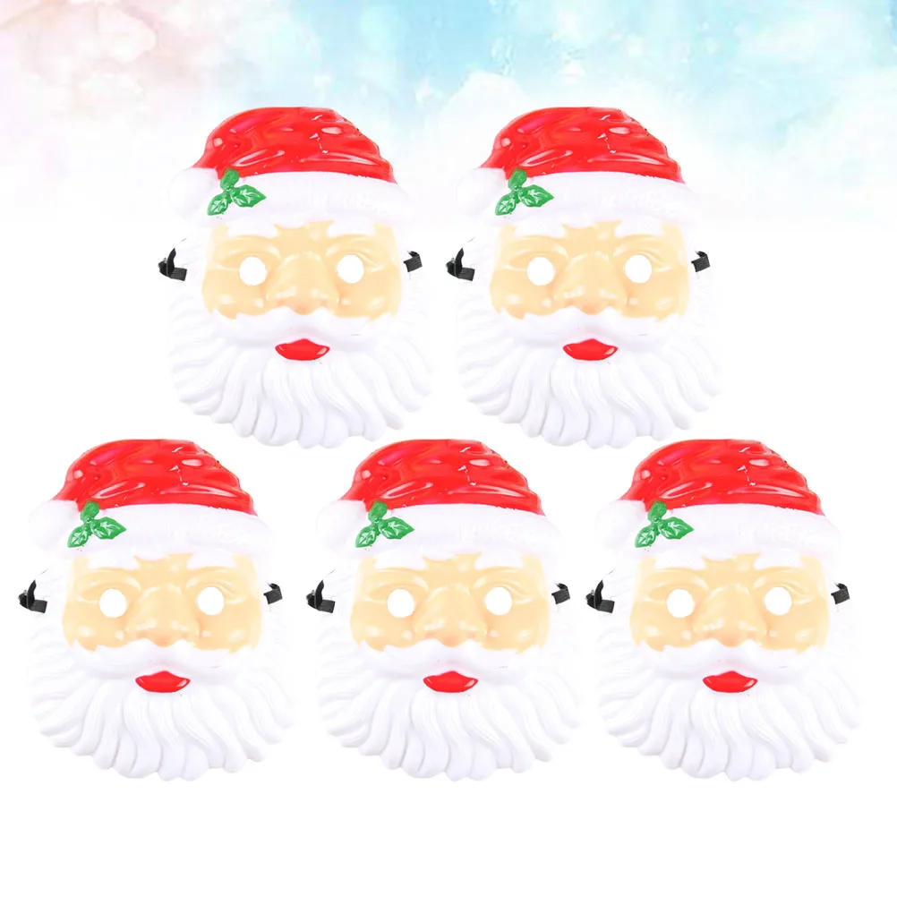 

5Pcs Santa Costume Christmas Dress Up Mask Realistic Plastic Christmas Face Decor Dress Up Props Festive Party Accessory