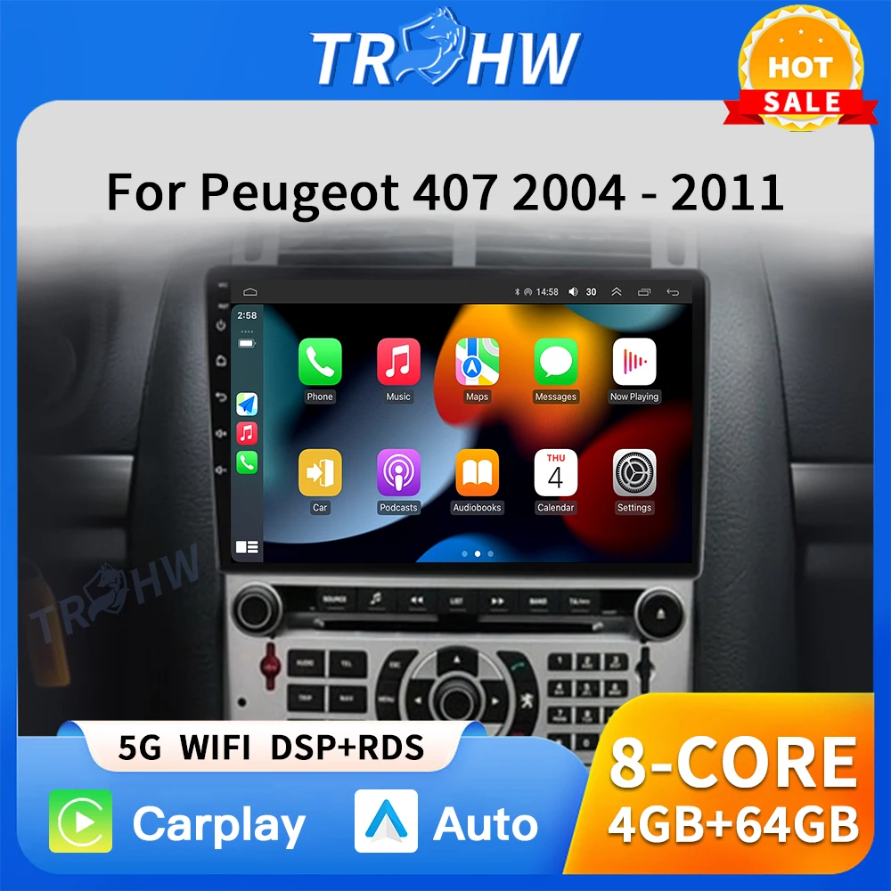 

Android Auto For Peugeot 407 1 2004 - 2011 Car Radio Video Multimedia Player Navigation GPS Carplay Stereo 5G Wifi