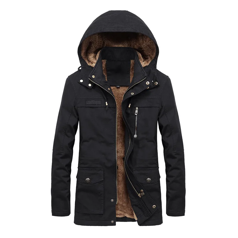 

Autumn and winter new men's plush washed casual jacket men's mid length work coat trench coat