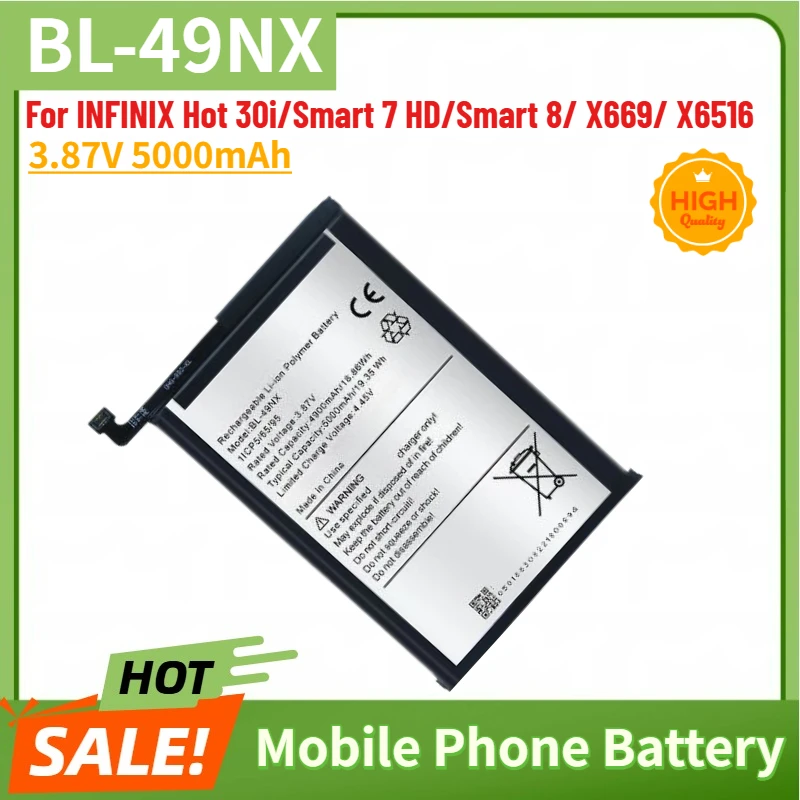 

BL-49NX High Quality Replacement Phone Battery 3.87V 5000mAh For INFINIX Hot 30i/Smart 7 HD/Smart 8/ X669/ X6516 Brand New