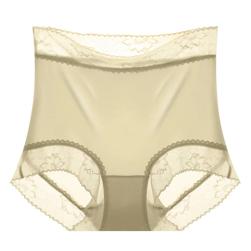High Waist women's Ice Silk Panties Seamless sexy Lace Underwear soft breathable cotton bottoming Crotch plus size Panties image 6