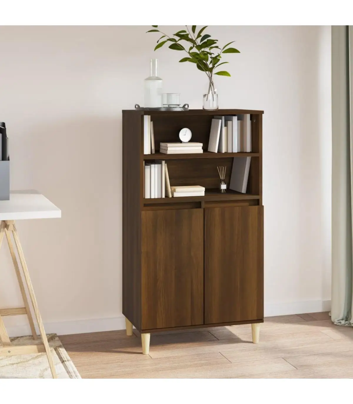 High sideboard oak brown plywood 60x36x110 cm