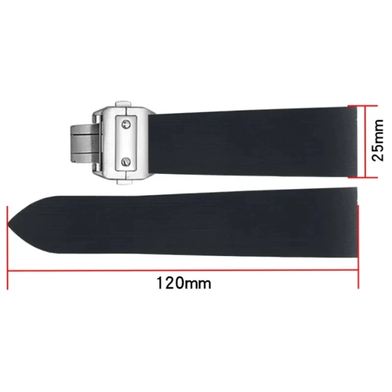 Silicone Rubber Watch Band For Cartier Santos 100 W2020007 W2020008 Watch Straps Waterproof Watch Bracelet 25mm