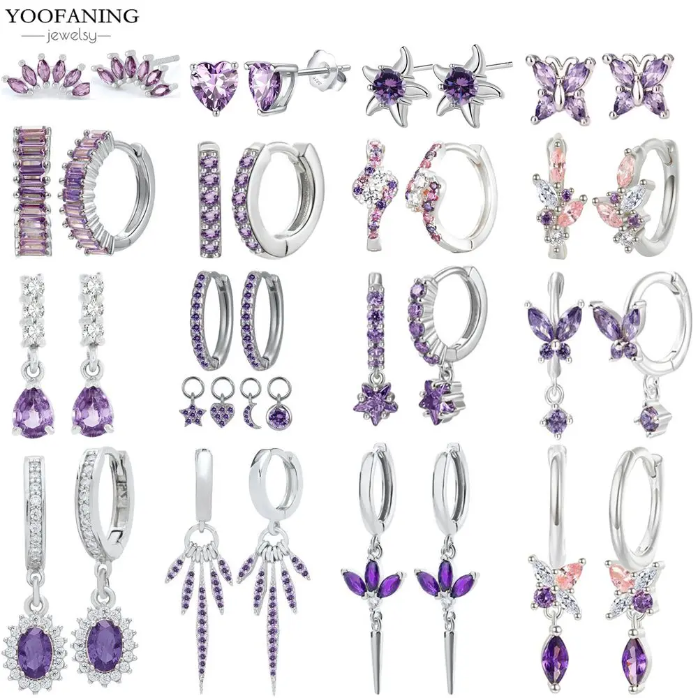 

925 Sterling Silver Ear Needle Classic High-end Earrings Purple Zircon Pendant Women's Earrings Fashionable Single Item Jewelry