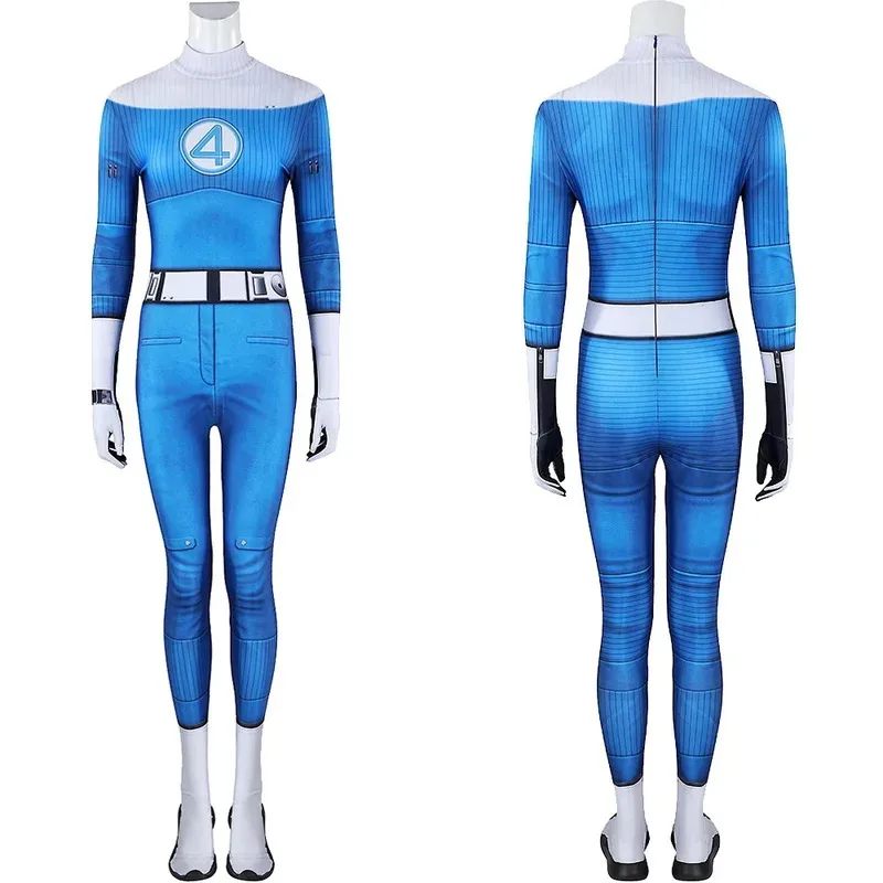 

Movie Fantastic Four Cosplay Costume Thunderbolt Fire Blue And White Superhero Halloween Party Invisibility Jumpsuit jk;6