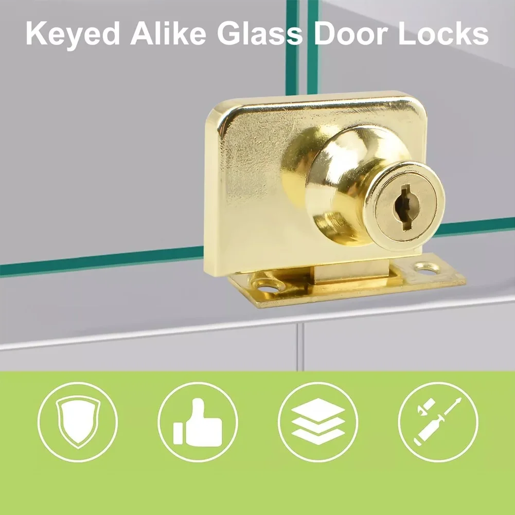 Gold Glass Door Lock Latch With Keys Integral Knob For Display Case Wine Cellar Hardware Locks Accessories
