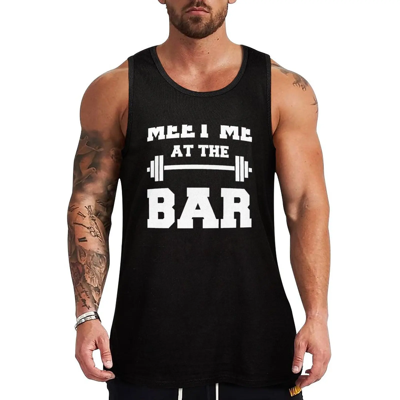 

MEET ME AT THE BAR - Funny Gym Design for Lifters - White Text Tank Top sports vest Vests cute tops