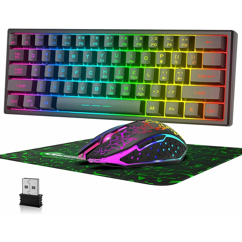 

ATTACK SHARK 60% 2.4GHz Rechargeable Wireless Gaming Keyboard and 2400DPI Mouse Combo Set Rainbow LED Backlit for PC MAC Laptop
