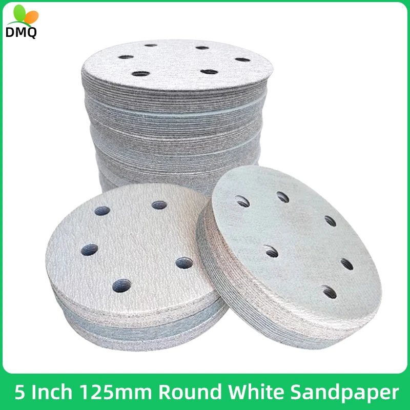 

5 Inch 125mm Round White Sandpaper 6 Hole Sanding Disc Hook and Loop Sanding 80-600 Orbital Sanding Pad for Polishing Wood Metal