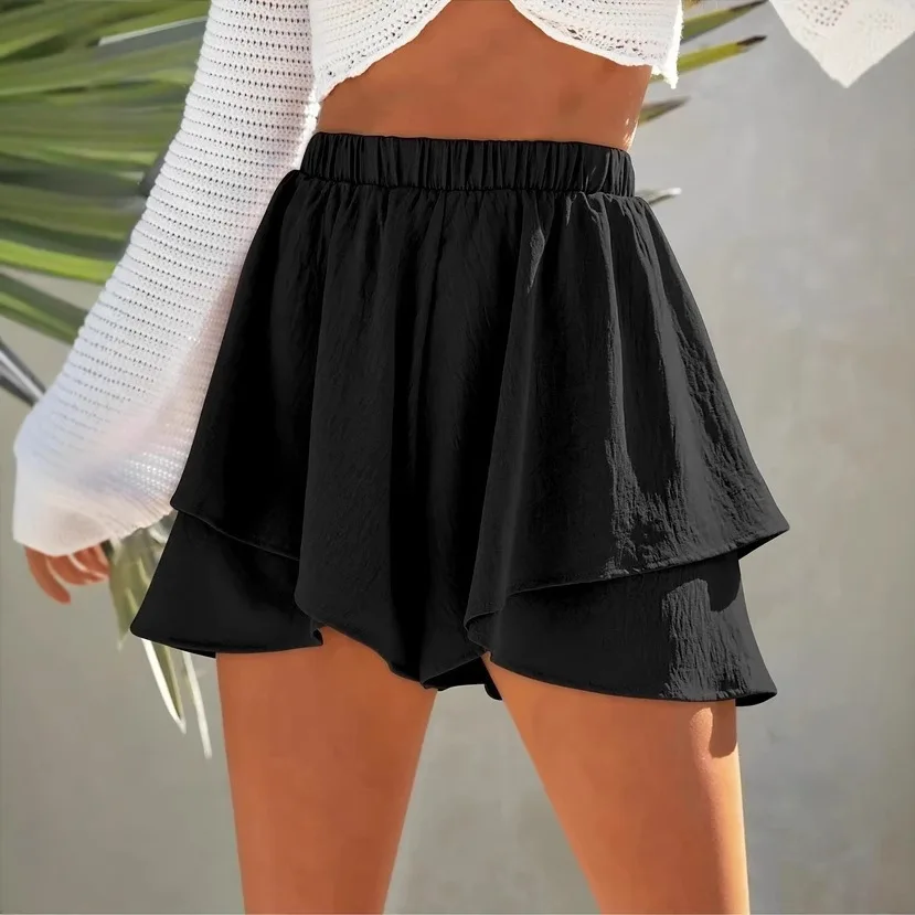 

2025 New Spring Summer Casual Shorts Women Solid Color Elastic Waist Fashion Versatile Five-Point Skirt Pants