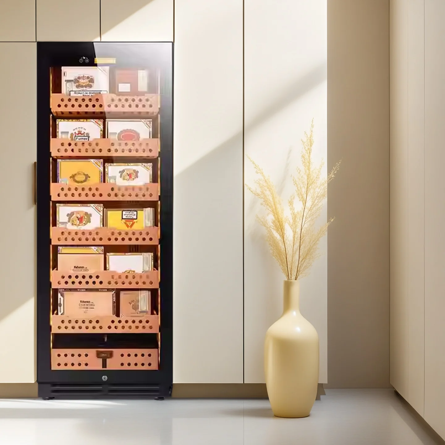 Fingerprint Lock WiFi Control Ammonia Removal Cabinet Personal Cigar Humidor with Compressor Refrigerator for Home Club