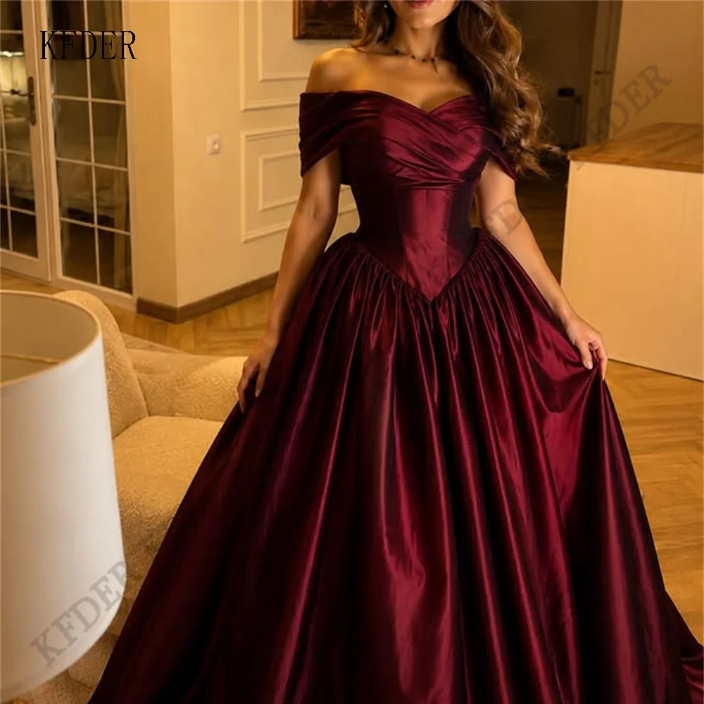 Burgundy Satin Dresses A-line Off Shoulder Formal Evening Prom Party Gowns Dresses Satin Long 2026 Graduation Customized Dress