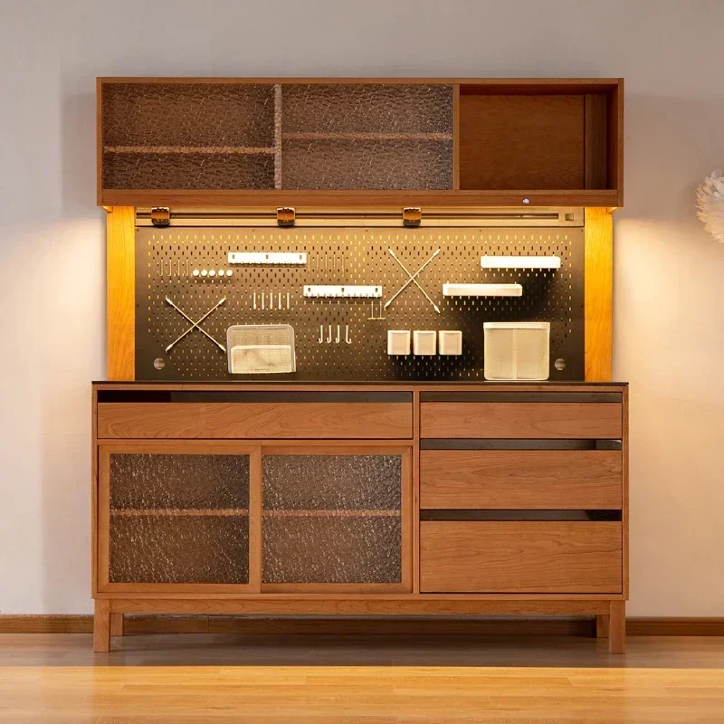 

Обеденный боковой шкаф из цельного дерева вишневого дерева, японский винный шкаф, обеденный стол, встроенный шкафчик у стены, каменная плита