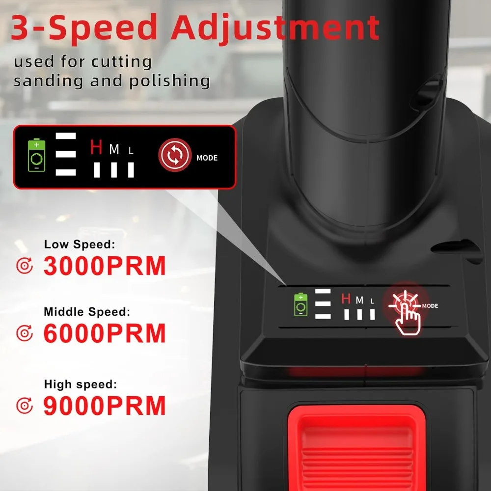 Cordless Angle Grinder, 4-1/2 Inch Variable Speed Angle Grinder, Cordless Grinder With 2×6.0Ah Battery And Charger, 9000rp