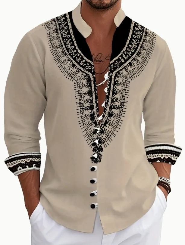 Men's standing collar long sleeved shirt is fashionable, comfortable, and casual2026
