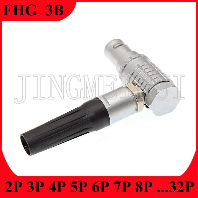 FHG 3B 2 3 4 5 6 7 8 9 10Pin Metal Circular Push-pull Self-locking Connector Elbow 90° And Key G Male Plug For Industrial Camera