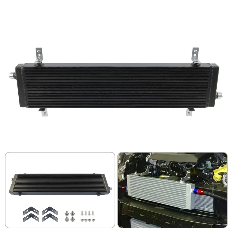 

Single Cross Flow Bar & Plate Durable Oil Cooler 10AN Universal Engine AN10 7/8"-14 UNF Mounting Bracket Aluminum Black/Silver