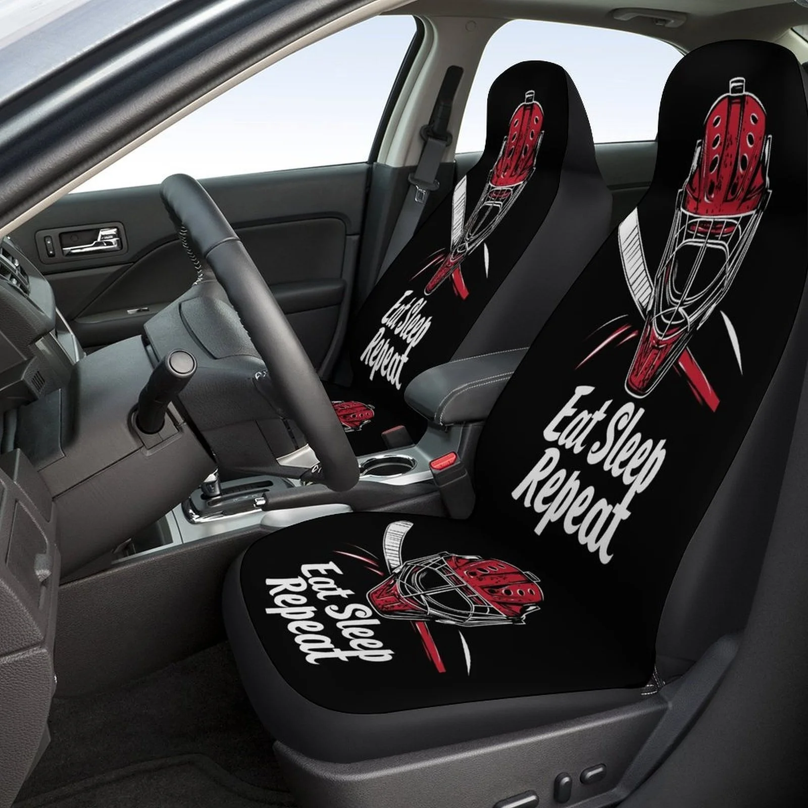 Hockey Goalie Mask Themed Car Seat Cover Set For Most Cars, Fashion Novelty Car Seat Protector Covers Full Set, Car Seat Cover