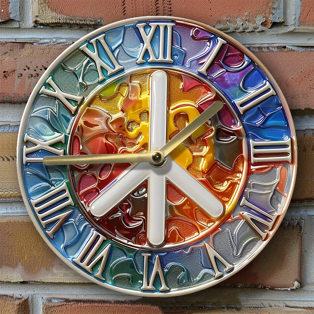 Silent Wall Clock with Peace Sign Design - Ideal for Dorms & Pet-Friendly Homes Wall Clock Modern Design  Living Room Decoration